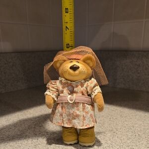 Vintage, Fuiskins Adorable Bear Figurine with Floral Dress and Hat